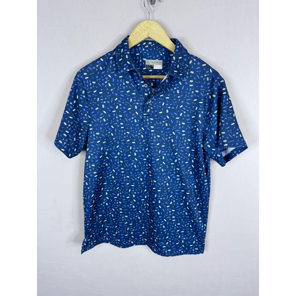 PGA Tour Pro Series Mens S Navy Blue BBQ Grill Print Golf Polo Shirt Athletic